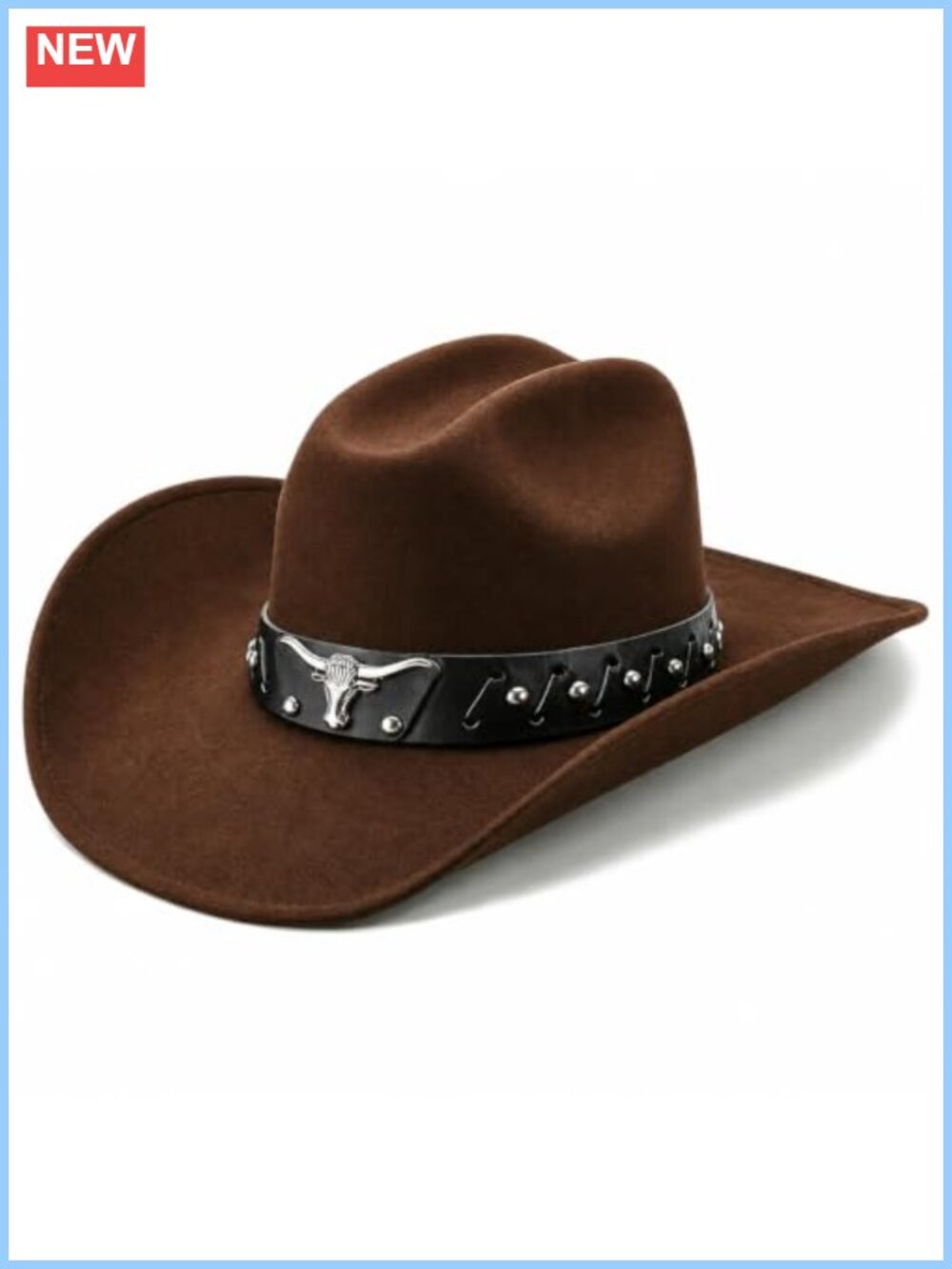 Western Cowboy Hat Cattleman Crown Metal Bullhead Band